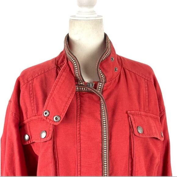 Free People Flight Line Oversized Military Red Bomber Jacket Size XS Embroidered - Picture 3 of 16